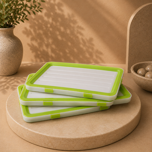 PACK DE 9 BANDEJAS APILABLES CON TAPA FLEXIBLE